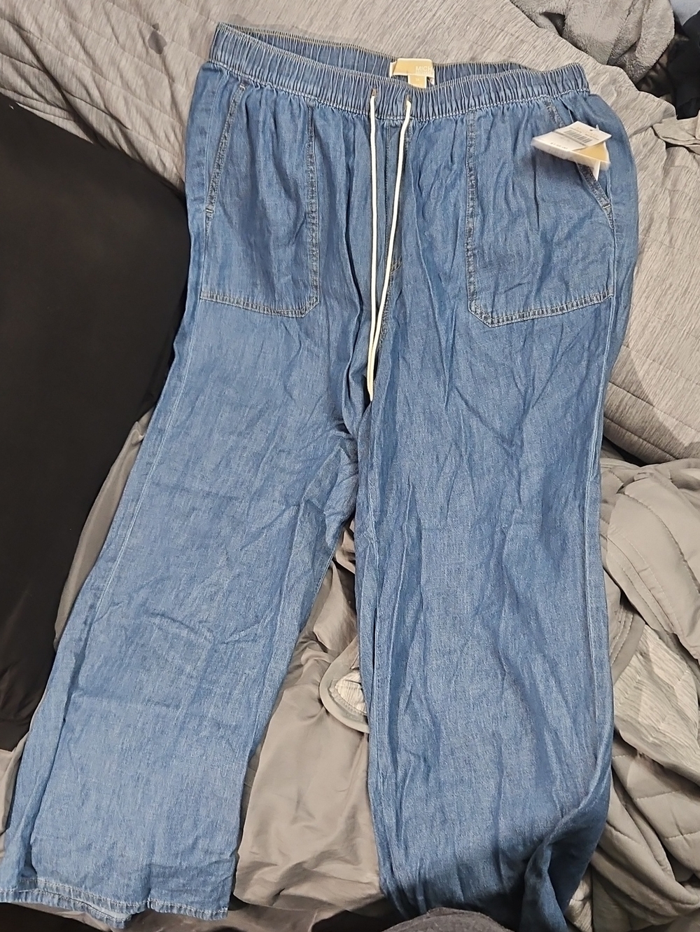 Michael Kors Blue Chambray Elastic Waist Pants